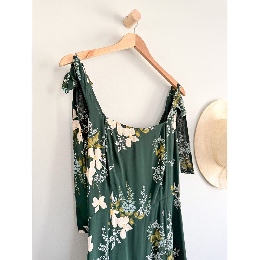 Reformation | Twilight Dress Portia Green Floral Tie Strap Midi | Sz 8 - Picture 3 of 10